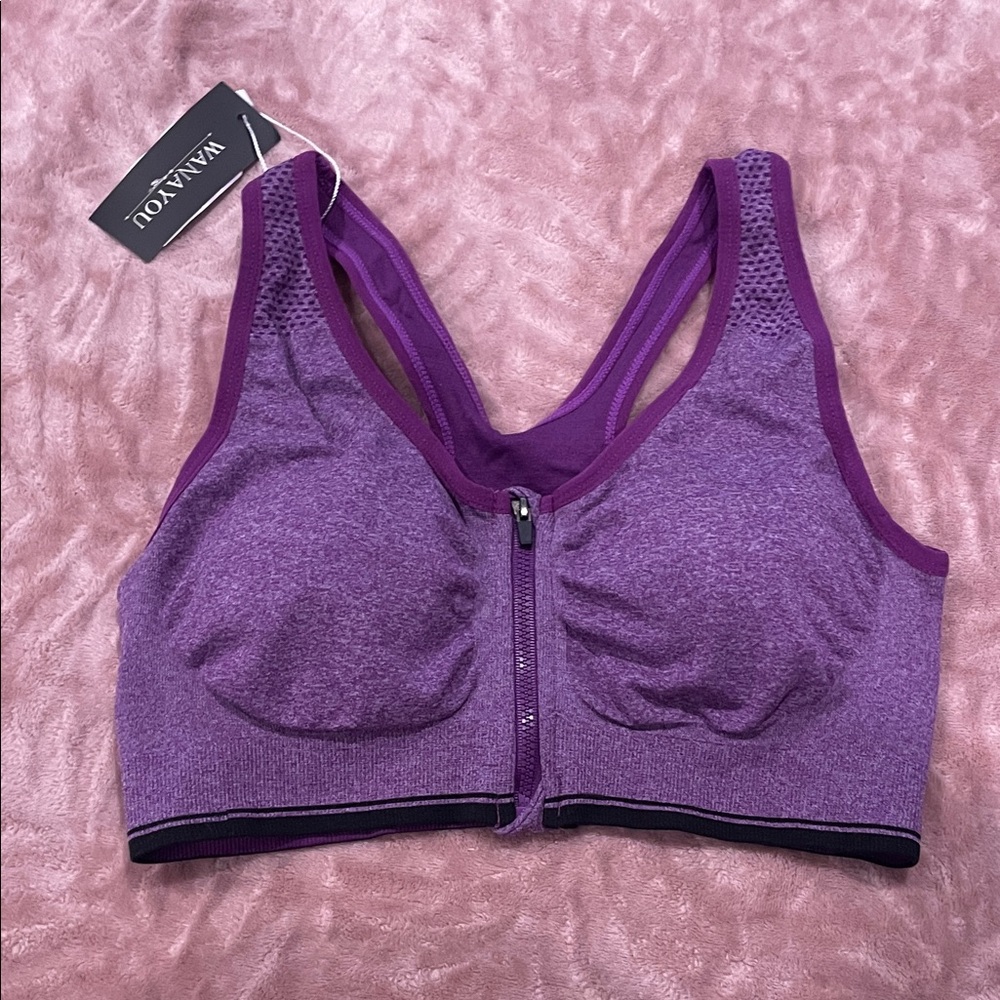 NaNa Violet Front-Zip Sports Bra
